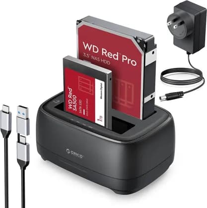 ORICO External Hard Drive Dock Duplicator/Cloner SATA to USB C for 2.5"/3.5" Seagate Samsung WD Crucial SanDisk SSD HDD, Dual Drive Bay 36TB, Dual Bay+Clone, Type-C