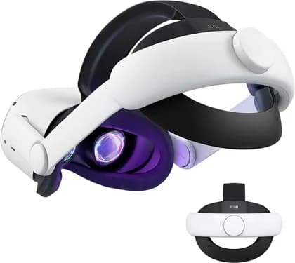 Kiwi Upgraded Elite Strap For Oculus Quest 2, 52 Degree Adjustable Connector, Ultra Comfort, Enhanced Side Straps, Quieter Rear Fit Wheel, Black - White | HJT-334 / KW-Q31-2.1-EU