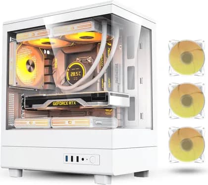 Darkflash DB330M M-ATX Computer Case, 270° Panoramic Display, Support up to 240mm Radiator & 5x 120mm Fans, USB 3.0 x1, USB 2.0 x2, HD Audio, Power I/O Ports, White | DB330M.White