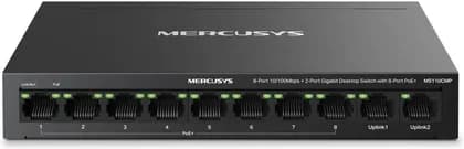 Mercusys MS110CMP 10-Port Desktop Switch, 8-Port PoE+, 8x 100Mbps + 2x Gigabit, 115W Power Budget, 802.3af/at, Isolation Mode, PoE Auto Recovery, Plug & Play, Metal Case | MS110CMP