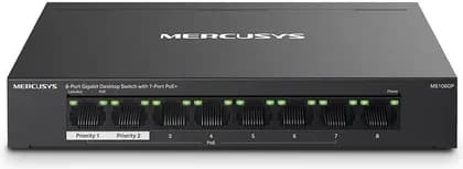 Mercusys MS108GP 8-Port Gigabit Desktop Switch, 7-Port PoE+, 65W Power Budget, 250M Extend Mode, Isolation Mode, 802.3af/at, Plug & Play, Fanless Metal Casing | MS108GP
