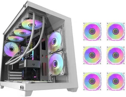 DarkFlash C285P ATX Tempered Glass Side Panel Gaming PC Case, 360mm Radiator & 9x 12cm Fan Support, 8mm SPCC & Tempered Glass Material Dual Side Glass Panel, White | C285P-W