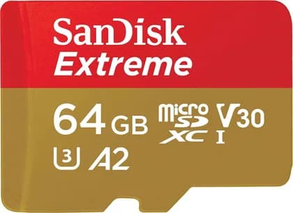Sandisk 64gb extreme microsd uhs i card for 4k video on smartphones, action cams & drones 170mb/s read, 80mb/s write sdsqxah 064g gn6mn, red/gold