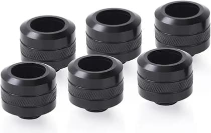 Alphacool Eiszapfen PRO 16 mm HardTube Fitting G1/4, Brass, Nylon Insert for PETG Tube Stabilization, Compression Seal, G1/4 Thread, Straight, 16mm OD, 6-Pack, Black | 17477