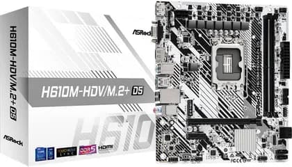 ASRock H610M-HDV/M.2+ D5 LGA 1700 mATX Motherboard, Intel H610 Chipset, 2x DDR5 DIMM Slots, 96GB Max Memory, 1x PCIe 4.0 x16 Slot, 1x M.2 Slot, 4x SATA Slots | 90-MXBM50-A0UAYZ