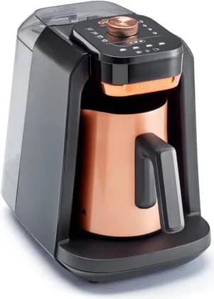 Arzum OKKA Rich Pro Plus Turkish Coffee Maker, Integrated Water Tank, Rich Crema (Foam) Technology, Adjustable Cup Size, Slow Brewing Option, Spill Prevention System, Black/Copper | OK0038-0400