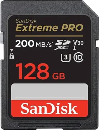 SanDisk 128GB Extreme PRO UHS-I SDXC Memory Card, Max Read Speed 200 MB/s, Max Write Speed 90 MB/s, UHS-I / V30 / U3 / Class 10, Records FHD, 3D & 4K Video | SDSDXXD-128G-GN4IN