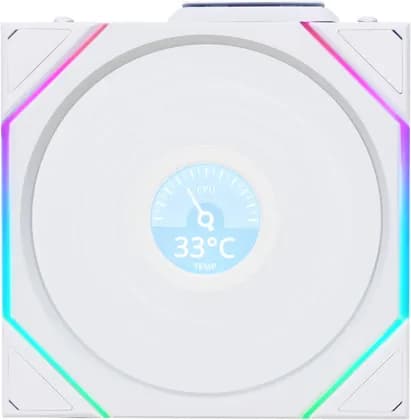 Lian-Li UNI FAN TL120 LCD Reverse Blade Wireless Case Fan, 120mm Fan Size, 1900 RPM Fan Speed, 54.3 CFM Fan Airflow, Fluid Dynamic Bearing Type, Single Pack, White | 12RTLLCD1W1W