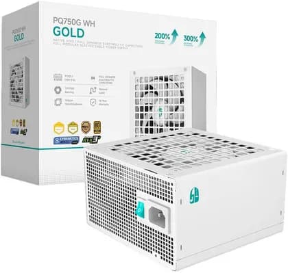 DeepCool PQ750G Fully Modular Power Supply, 750W Power, 80 PLUS Gold Efficiency, Fluid Dynamic Bearing Fan, Full Japanese Electrolytic Capacitors, ATX12V V3.1 Type, White | R-PQ750G-FD1W-JGUK-V1