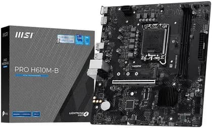 MSI PRO H610M-B LGA 1700 Micro ATX Motherboard, Intel H610 Chipset, 2x DDR5 DIMM Slots, 128GB Max Memory, 1x PCIe x16, 1x M.2 Slot, 4x SATA 6G Slots | 911-7E31-004