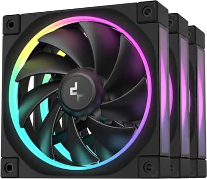DeepCool FL12 120mm Case Fans, 2150 RPM Fan Speed, 55 CFM Fan Airflow, Fluid Dynamic Bearing Type, 4-Pin PWM Fan Connector, Addressable RGB LED, Pack of 3, Black | R-FL12-BKAPN3-G