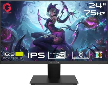 GAMEON 24" FHD Flat Gaming IPS Monitor, 75 Hz Refresh Rate, 4ms Response Time, Edge Lit LED, 16.7M Display Colors, 1000 1 Contrast Ratio, Fixed Stand, HDR, Low Blue Light, Black | GOB24FHD75IPS