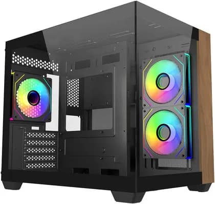 Cooler Master Elite 481 Wood Micro ATX Mini Tower Case, 3x 120mm Pre-installed Fans, 360mm Radiator Support, 5 Expansion Slots, Tempered Glass + Wood Material, Black | E481-KHNN-S00