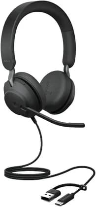 Jabra Evolve2 40 SE Stereo Headset, MS Certified, 3-Mic Noise-Canceling Boom, 40mm Leak-Tolerant Speakers, 360° Busylight, Memory Foam Cushions, USB-A / USB-C Connectivity, Black | 24189-999-799