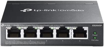 TP-LINK ES205GP Omada 5-Port Gigabit Switch, Easy Managed, with 4-Port PoE+, 65W Power Budget, Automatic Loop Prevention, VLAN, IGMP Snooping, Black | ES205GP