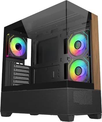 Cooler Master Elite 690 Wood ATX Computer Case, 3x 120mm Pre-Installed Fans, Up to 360mm Radiator Support, 7 Expansion Slot, Tempered Glass Side Panel, Black | E690-KHNN-S00