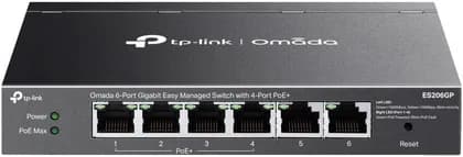 Omada ES206GP 6-Port Gigabit Easy Managed Switch, 4-Port PoE+, 65W Power, Centralized Cloud Management, Up to 250m PoE, Automatic Loop Prevention, Black | ES206GP