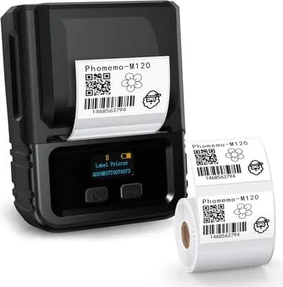Phomemo M120 Label Maker- Barcode Printer Bluetooth Thermal Label Maker Machine 2 Inch 50mm Barcode Label Printer for Retail, QR Code, Small Business, Compatible with Android, iOS & PC, Black