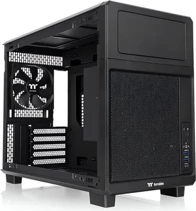 Thermaltake TR200 Micro Chassis, Micro-ATX Mini-ITX PC Case, 360mm Radiator Support, 365mm GPU Clearance, 5.25 Inch Drive Bay, USB Type-C, Black | CA-11L-00S1NN-00