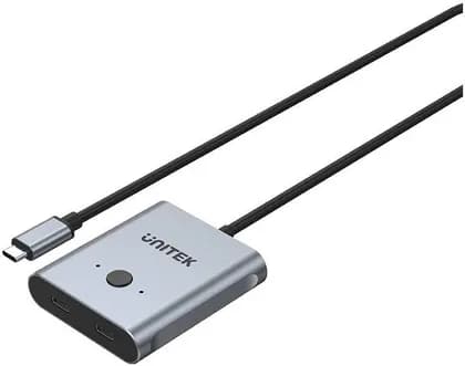 Unitek USB-C Bidirectional Switch, UHD 4K@144Hz Resolution, 10Gbps Display & Data Transfer, Up to 100W Power Delivery, One Key Switch, Aluminium-Alloy Housing, 50cm Cable Length, Space Grey | D1078A