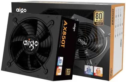 Aigo AX850T Full Modular Power Supply, 80 Plus Gold Certification, 850W Power, OVP, UVP, OPP, SCP, & OTP Comprehensive Protection, Taiwan Capacitor, Black | AX850T