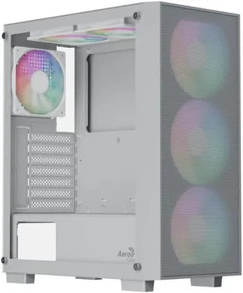 AeroCool B509A Flow ATX Mid Tower PC Case, Full Mesh Front Panel, Tempered Glass Side Panel, Up to 360mm Radiator Support, 6x 120mm Fan Support, White | ACCM-BD02063.21