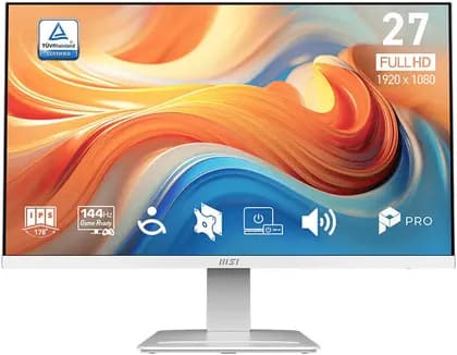 MSI PRO MP273W E14A Business Productivity Monitor, 27" IPS, FHD, 144Hz Refresh Rate, 1ms (MPRT) Response Time, AMD FreeSync, Power Link, Built-in Speakers, Accessory Slot, White | 9S6-3PB4CH-413