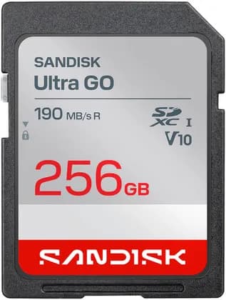 SANDISK Ultra GO SDHC and SDXC UHS-I Memory Card, 256GB Storage, Up To 190MB/s Read Speed, Full HD Video Recording, Waterproof, Shockproof, X-Ray And Magnet Proof, Gray | SDSDUGN-256G-GN6IN