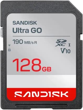 SANDISK Ultra GO SDHC and SDXC UHS-I Memory Card, 128GB Storage, Up To 190MB/s Read Speed, Full HD Video Recording, Waterproof, Shockproof, X-Ray And Magnet Proof, Gray | SDSDUGN-128G-GN6IN