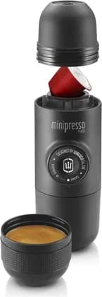 WACACO Minipresso NS Portable Capsule Espresso Machine, 70 ml Water Capacity, 8 Bar Max Pressure, Pressurized Portafilter, Integrated Cup, Compatible NS Capsules, Black | WC-MINIP-NS