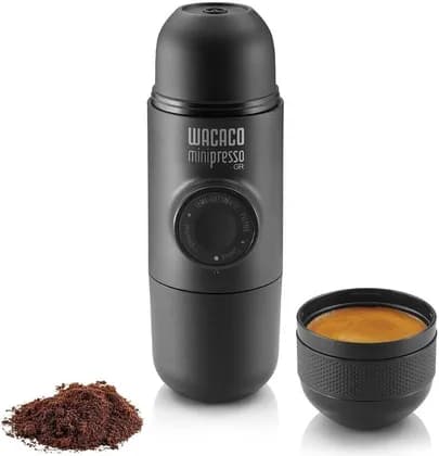 WACACO Minipresso GR Portable Espresso Machine, 70 ml Water Capacity, 8 Bar Max Pressure, Pressurized Portafilter, Easy Crema, Black | WC-MINIP-GR
