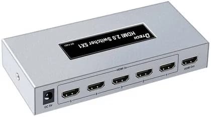 DTECH DT-7451 HDMI 2.0 Switcher, 3840x2160@60Hz Resolution, Free Driver, Plug & Play, 5 Ports, Ports, 10m Input Transmission Distance, 5m Output Transmission Distance, Silver | DT-7451