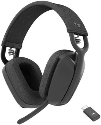 Logitech Zone Vibe UC Wireless Headset, 40mm Audio Drivers, Flip-to-Mute Noise-Canceling Microphone, Bluetooth 5.2, USB Reciever, Up to 20 Hour Battery Life, 1x USB Type-C, Graphite | 981-001199