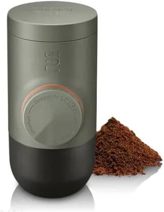 WACACO Minipresso GR2 Portable Espresso Machine, 80 ml Water Capacity, 18 Bar Max Pressure, Easy Crema, Pressurized Portafilter, Integrated Cup, Grey Olive | WC-MINIP-GR2