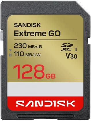SANDISK 128GB Extreme GO SD UHS-I Card, Up to 230MB/s Per Second Read Speed, 110MB/s Per Second Write Speed, DSLR Cameras, Mirrorless Cameras, Laptops | SDSDXGN-128G-GNCIN