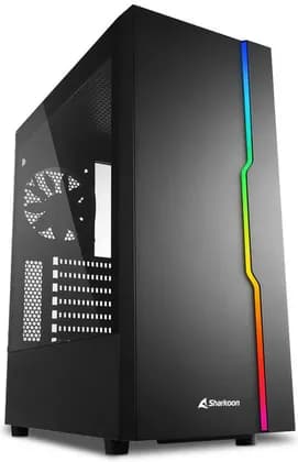 Sharkoon RGB Slider ATX Mid Tower PC Case, Tempered Glass Side Panel, Addressable RGB Front Strip, 120mm Fan Included, USB 3.0, Black | 4044951029846