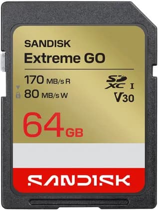 SANDISK 64GB Extreme GO SD UHS-I Card, Up to 170MB/s Per Second Read Speed, 80MB/s Per Second Write Speed, DSLR Cameras, Mirrorless Cameras, Laptops | SDSDXGN-064G-GNCIN