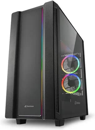 Sharkoon REV220 ATX Mid Tower PC Case, Unique 90 Degree Rotated Design, Tempered Glass Side Panel, 5x 120mm Fans, Addressable RGB Lighting, High Airflow Mesh Top | REV220