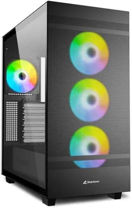 Sharkoon Rebel C50 RGB ATX Mid Tower PC Case, High Airflow Mesh Design, 4x 120mm ARGB Fans, Tempered Glass Side Panel, USB C 3.2 Gen2, Black | RC50RGB