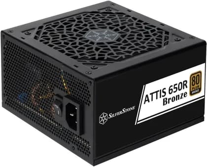 SilverStone ATTIS 650R Non-Modular Power Supply, 650W Power, 80 Plus Bronze, Silent 120mm Fan, Active PFC, Multi-Protection, ATX Form Factor, Japanese Primary Capacitor, Black | SST-AT650R-BF