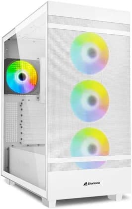 Sharkoon Rebel C50 RGB ATX Mid Tower PC Case, High Airflow Mesh Design, 4x 120mm ARGB Fans, Tempered Glass Side Panel, USB C 3.2 Gen2, White | RC50RGB