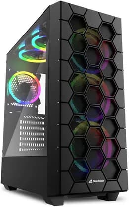 Sharkoon RGB Hex ATX Mid Tower PC Case, Mesh Front Panel, 6x 120mm ARGB Fans, Tempered Glass Side Panel, USB C 3.2 Gen2 | RGB-HEX