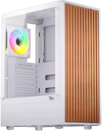 Twisted Minds WoodX Gaming Case Mid Tower, Tempered Glass ATX PC Case with ARGB Fans, High Airflow & 240mm Liquid Cooling Support, White | TM-WOODX-W