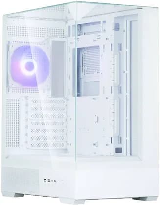 Zalman P40 Prism ATX Mid-Tower Computer Case, 1x ZM-AF120 aRGB Pre-Install Fan, Up to 360mm Radiator & 9x 120mm Fan Support, Steel, Plastic, Tempered Glass, White | P40 Prism
