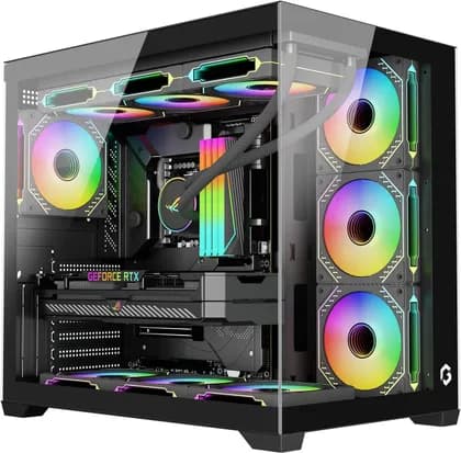 GAMEON GO-EMPERORVX-M ATX Mid Tower PC Case, 4x 120mm ARGB Fans Pre-Installed, 360mm Radiator Support, 7 Expansion Slots, Front & Side Tempered Glass, Black | GO-EMPERORVX-M