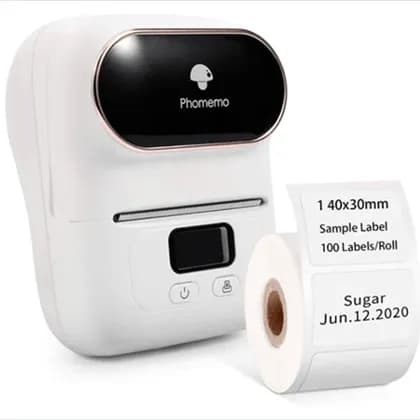 PHOMEMO M110 Portable Thermal Label Printer, Bluetooth Label Maker Machine, OCR Function, Barcode Printer For Clothing, Jewellery, Retail, Home, With 1 Roll 40x30mm Label, White | 196852155620