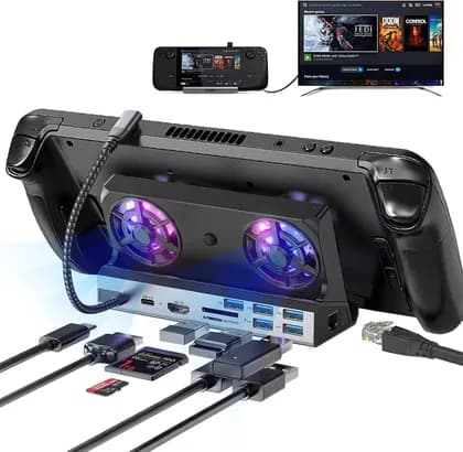 10-in-1 Docking Station for Steam Deck OLED, ROG Ally & Legion Go, 4K@60Hz HDMI, 100W PD Charging, 30W Turbo Mode, 5 USB Ports, Gigabit Ethernet, Dual Cooling Fans, Black | Deck Dock