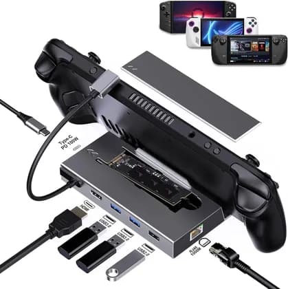 Steam Deck 7-in-1 Docking Station, M.2 NVMe SSD Enclosure, HDMI 2.0 4K@60Hz, USB Ports, 100W PD Charging, Gigabit Ethernet, USB-C Dock, Gray | Steam Deck
