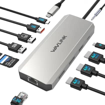 WAVLINK 12 in 1 USB C Docking Station 10Gbps, Triple Display Dual DisplayPort HDMI Hub with 100W PD RJ45 USB 3.1 | WL-UMD306