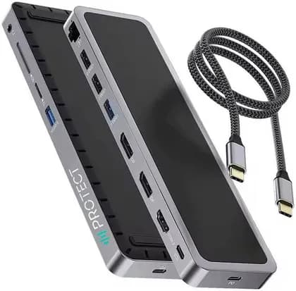 PROTECT 12-in-1 USB-C Docking Station with 100W C-C Cable, Dual DisplayPort 4K@120Hz + HDMI 4K@60Hz, Triple Monitor, USB 3.0, Ethernet, SD/TF, Audio, For MacBook & Windows, | USBH12
